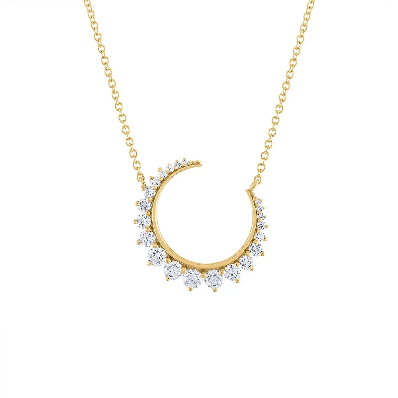 High-Quality Silver Necklace-14KT GOLD DIAMOND CRESCENT NECKLACE