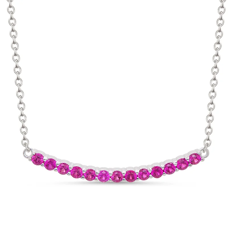 Elegant Crystal Pendant Necklace-CZ Bar Necklace - Fuchsia