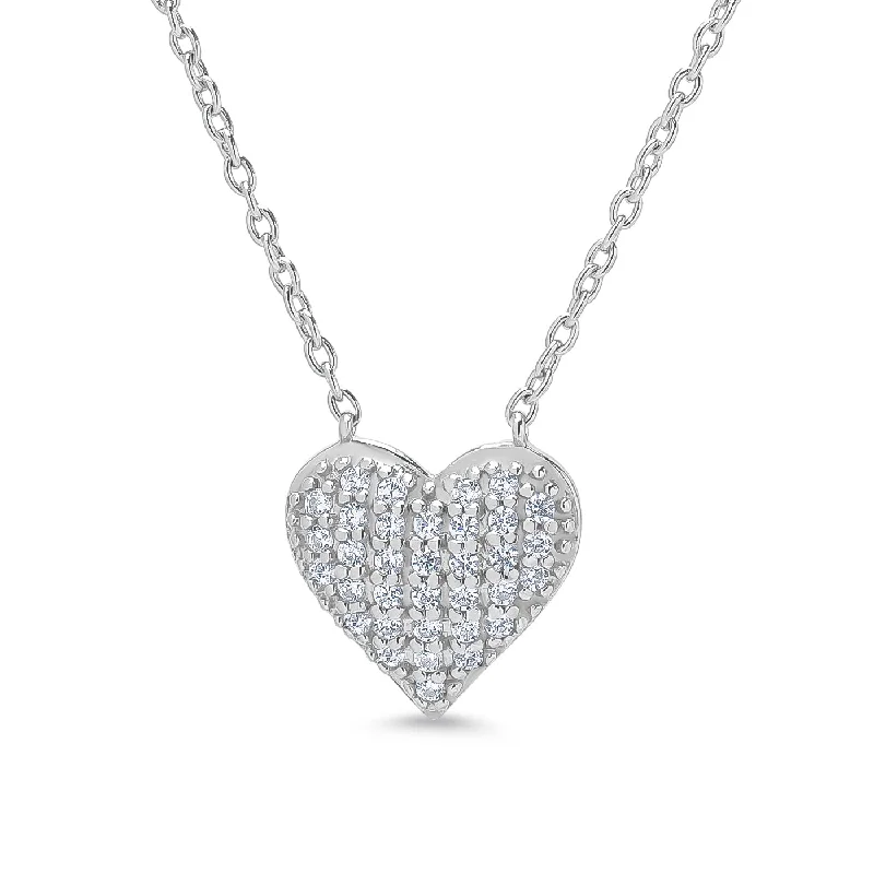 Customizable Wedding Necklace-Pave CZ Heart Necklace in Sterling Silver