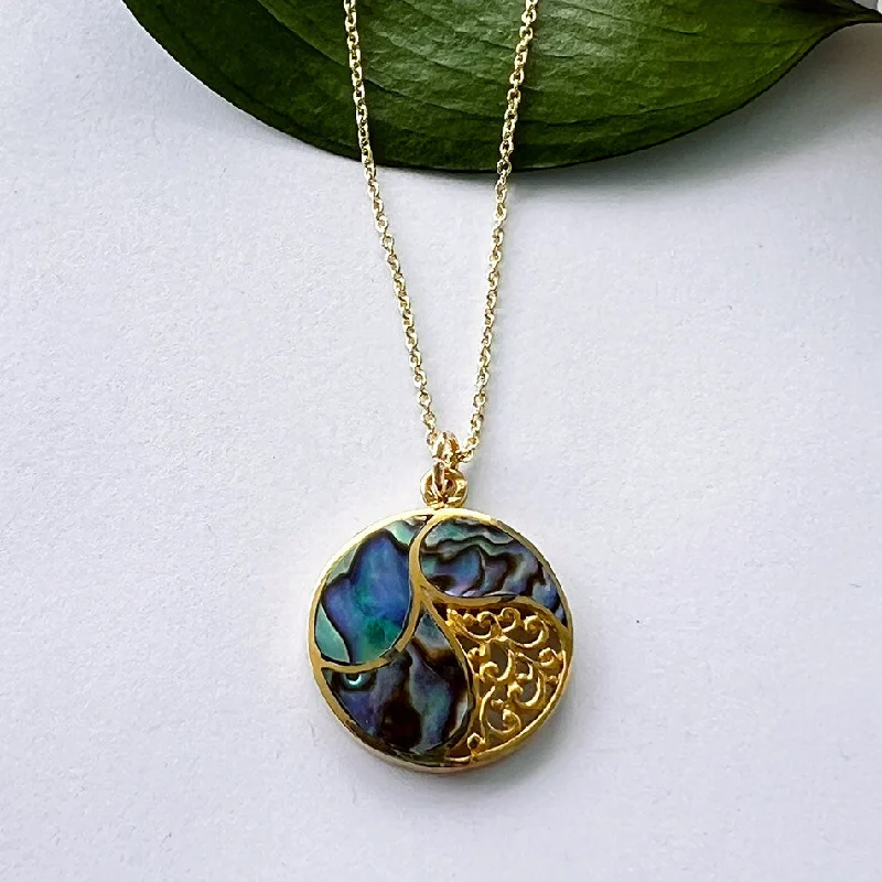 Classic Wedding Necklace-Abalone Filigree Necklace - Brass, Indonesia