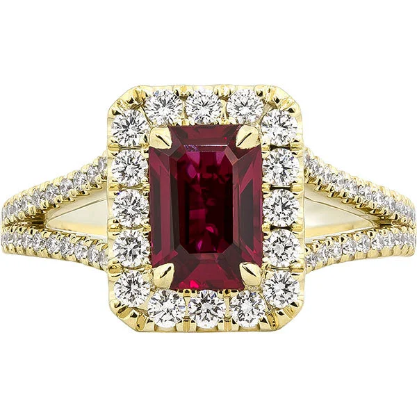 Men's Engagement Ring with Diamonds-Gems of Distinction Collection's 14k Yellow Gold 1.53ct Ruby & .64ctw Diamond Ring