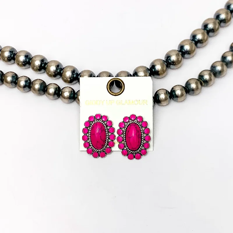 Dazzling Drop Earrings-Concho Post Earrings in Hot Pink