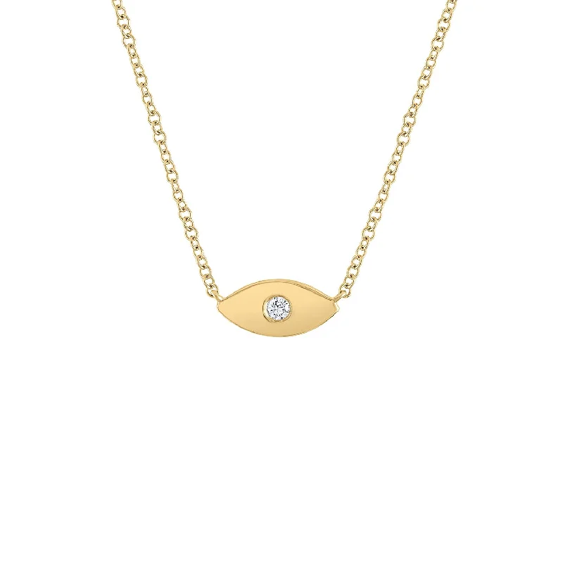 Classic Gold Necklace-14KT GOLD DIAMOND SHINY EVIL EYE NECKLACE