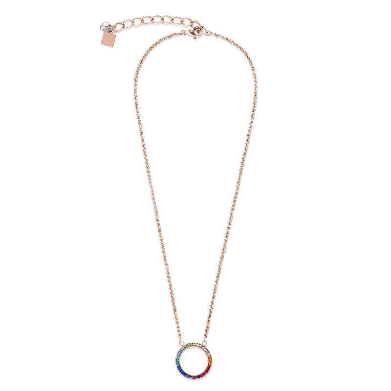 Rose Gold Pendant Necklace-Necklace Ring Crystals pavé & stainless steel rose gold & multicolour