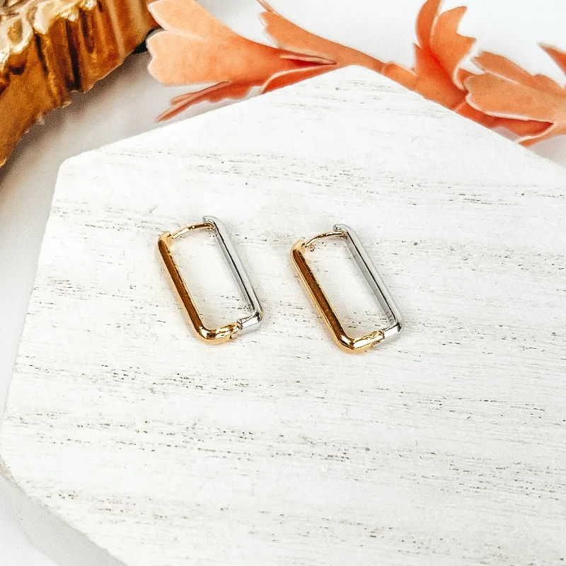 Simple Hoop Earrings-Two Tone Rectangle Hoop Earrings