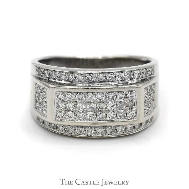 Silver Ring for Women-Men's 3/4cttw Rectangle Shaped Diamond Cluster Ring in 10k White Gold