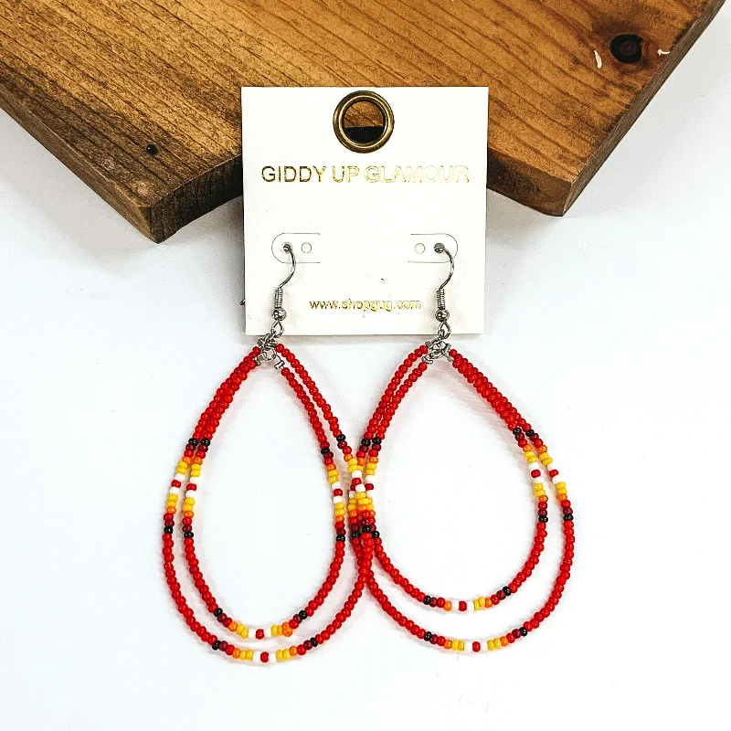 Modern Drop Earrings-Aztec Seed Beaded Teardrop Earrings in Red