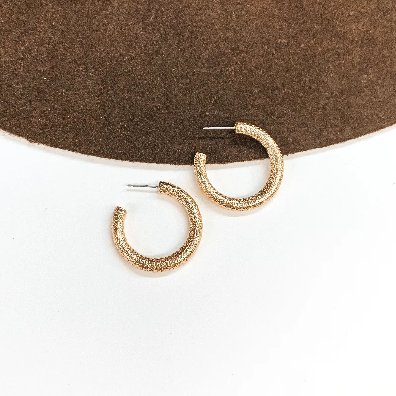 Heart Shaped Earrings-Textured Small Sized Hoop Earrings in Gold