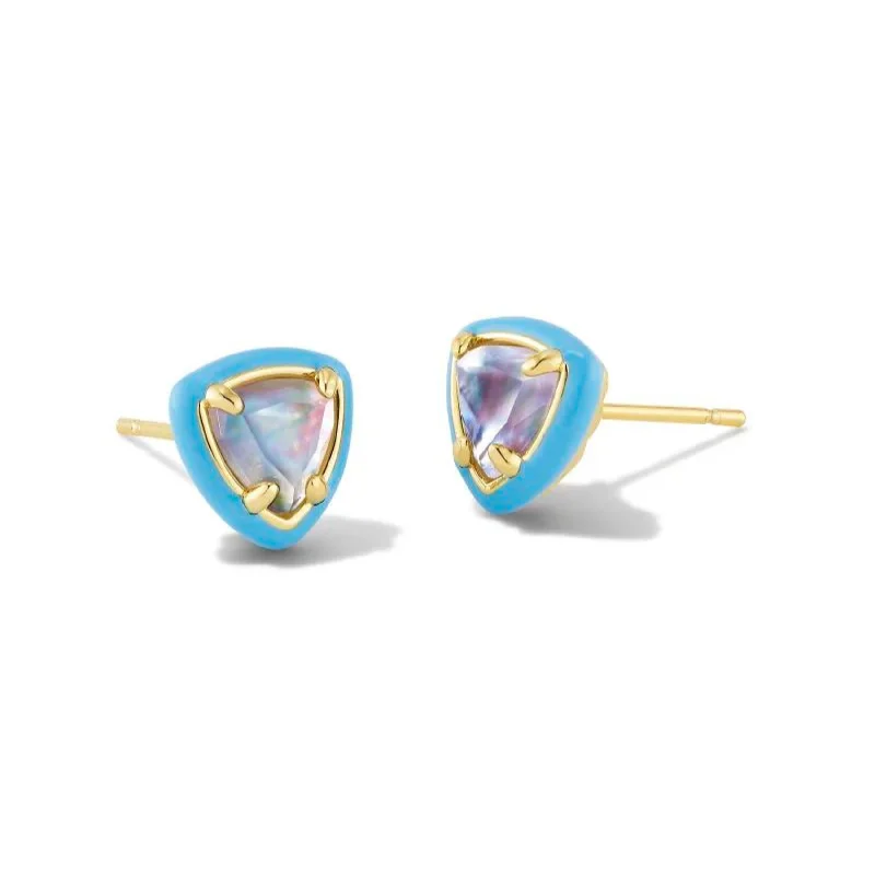 Large Dangle Earrings-Kendra Scott | Arden Gold Enamel Framed Stud Earrings in Periwinkle Illusion