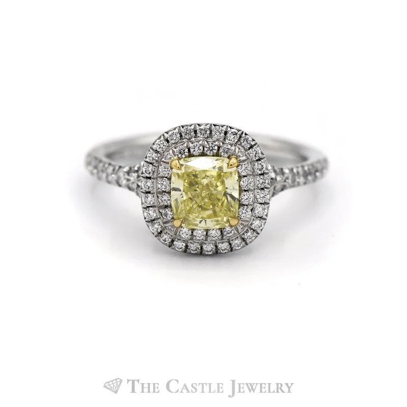 Bold Engagement Ring-Tiffany & Co. 1.01CT Cushion Cut Yellow Diamond Ring with Diamond Accents