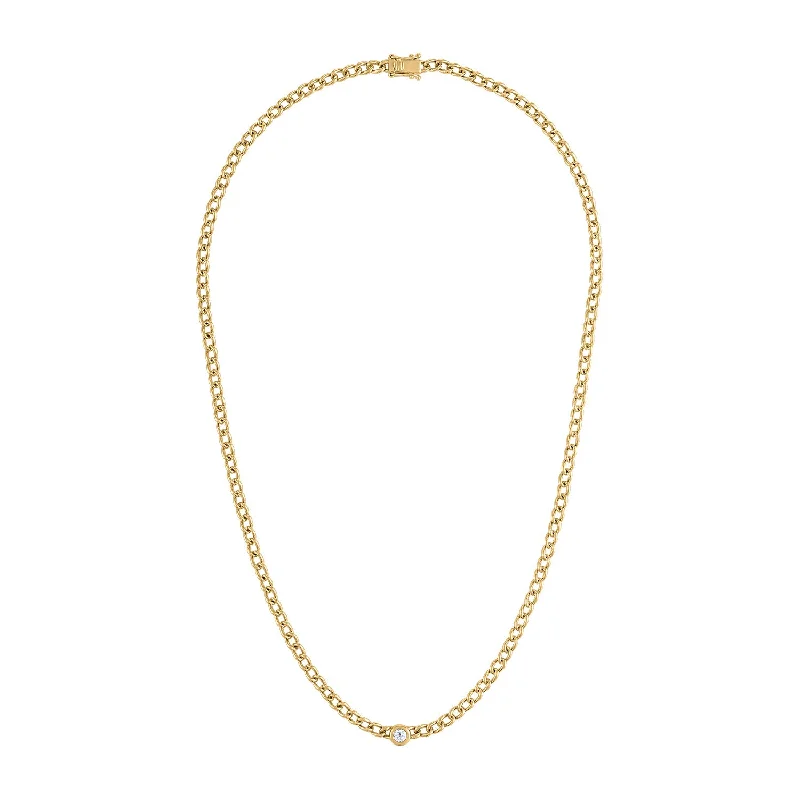 Delicate Chain Necklace-14KT GOLD DIAMOND BEZEL SET CURB NECKLACE