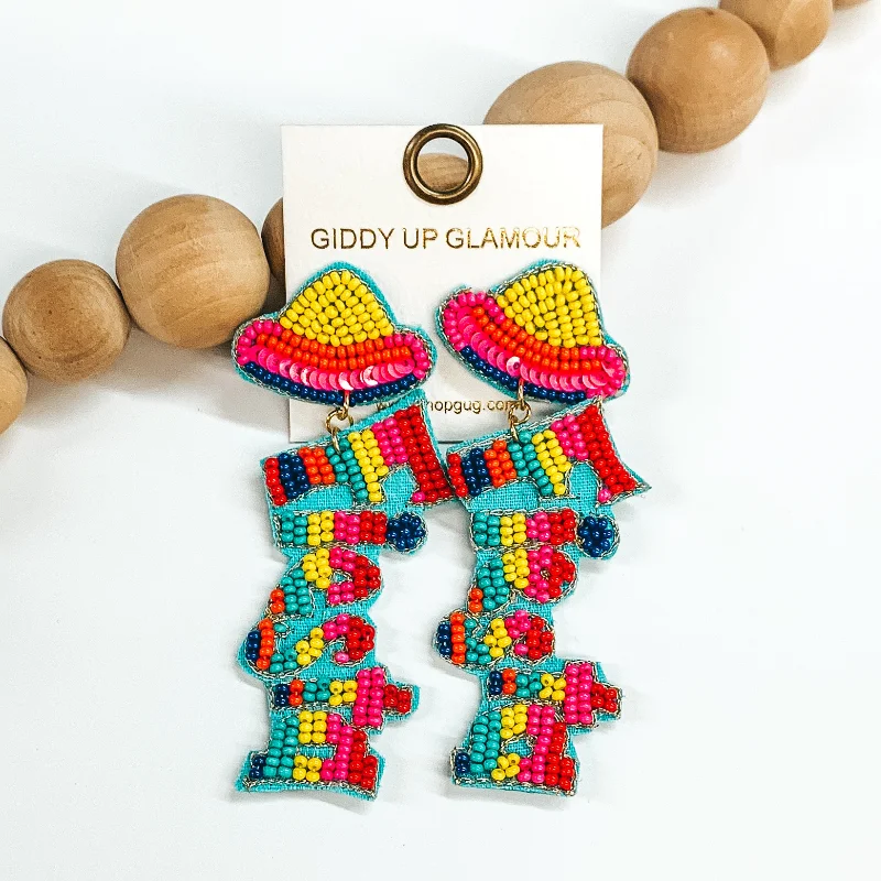 Wedding Earrings for Bride-Sombrero Fiesta Seed Beaded Earrings in Multicolored