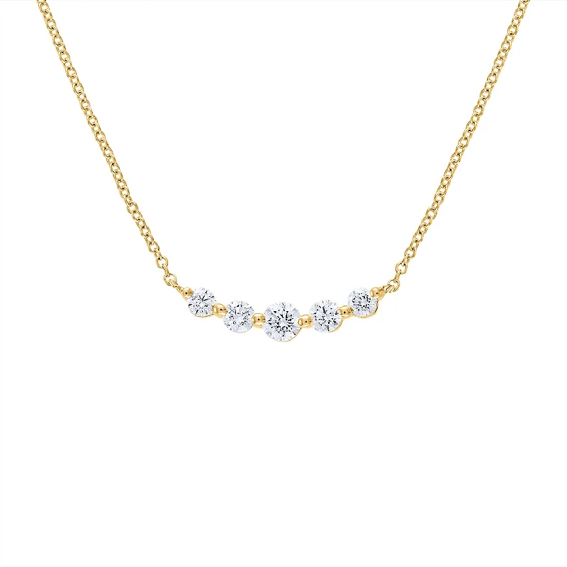 Elegant Drop Necklace-14KT GOLD DIAMOND FIVE STONE CURVE NECKLACE