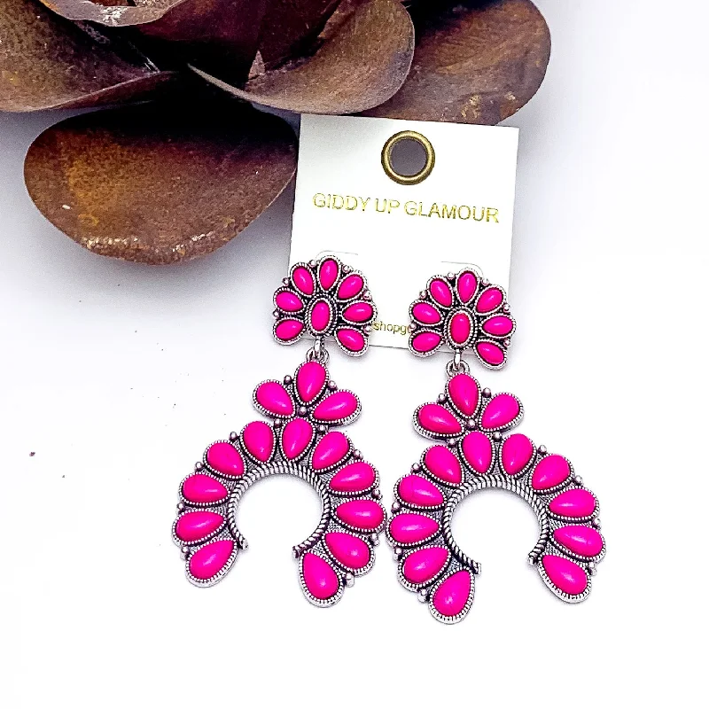 Elegant Bridal Earrings-Western Naja Earrings in Silver Tone with Fuchsia Pink Stones