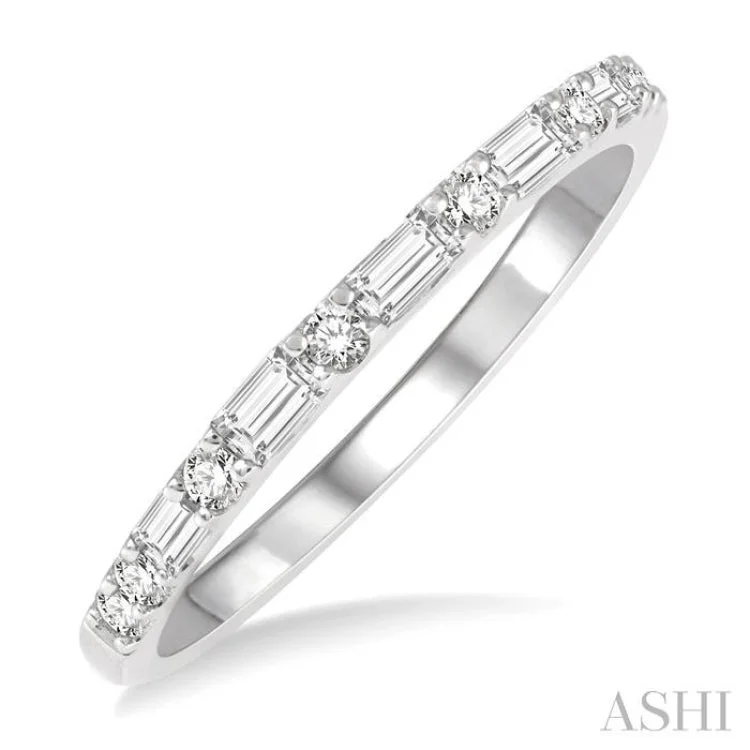 Classic Ring for Women-1/3 Ctw Alternating Baguette and Round Cut Diamond Wedding Band in 14K White Gold