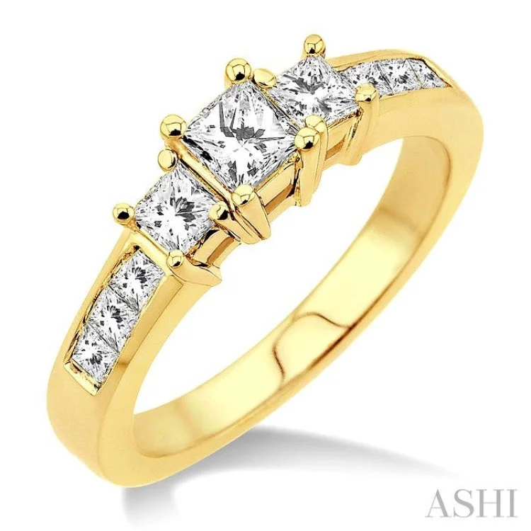 Gorgeous Wedding Ring Set-1 Ctw Nine Stone Princess Cut Diamond Engagement Ring in 14K Yellow Gold