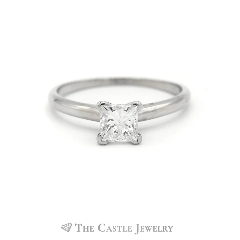 Custom Name Ring-.79CT Princess Diamond Solitaire Engagement Ring in 14KT White Gold