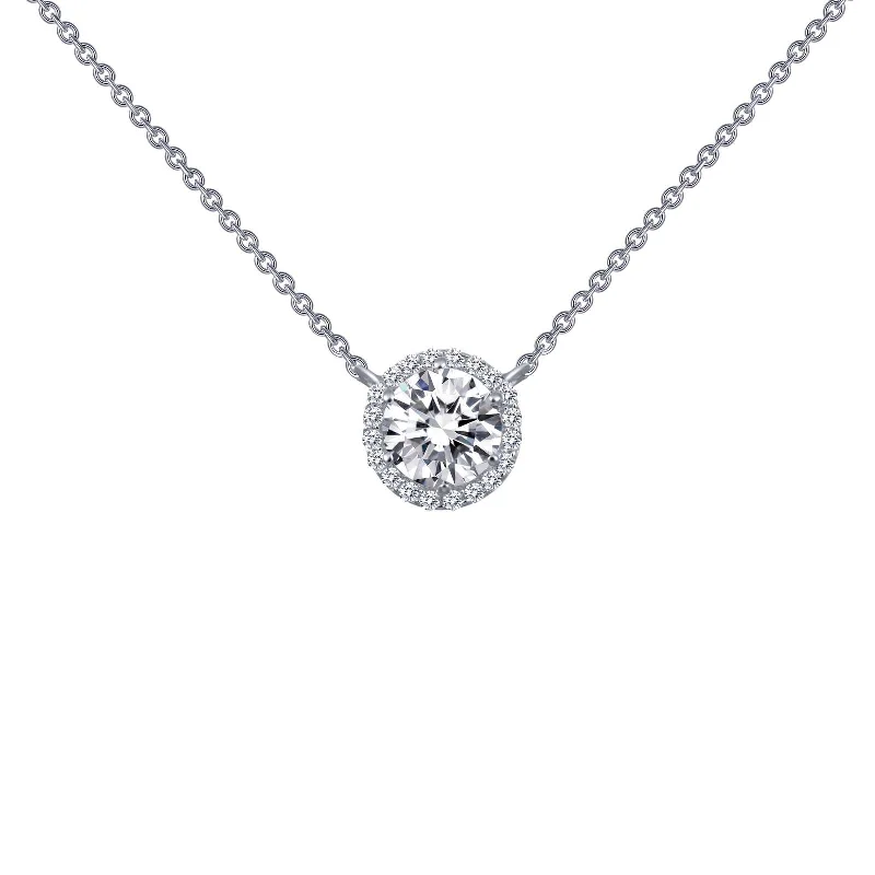 Dainty Gold Necklace-Lafonn Simulated Diamond 1.23ct Halo Necklace N0038CLP