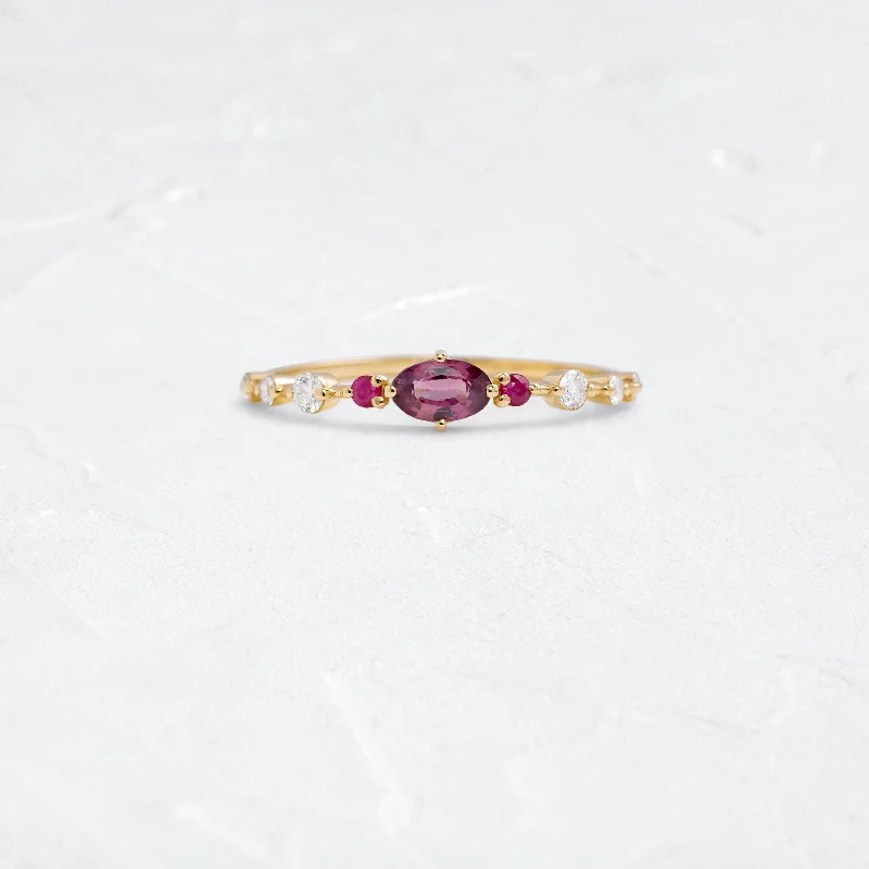 Classic Wedding Ring Set-Scattered Distance Band, Magenta Sapphire