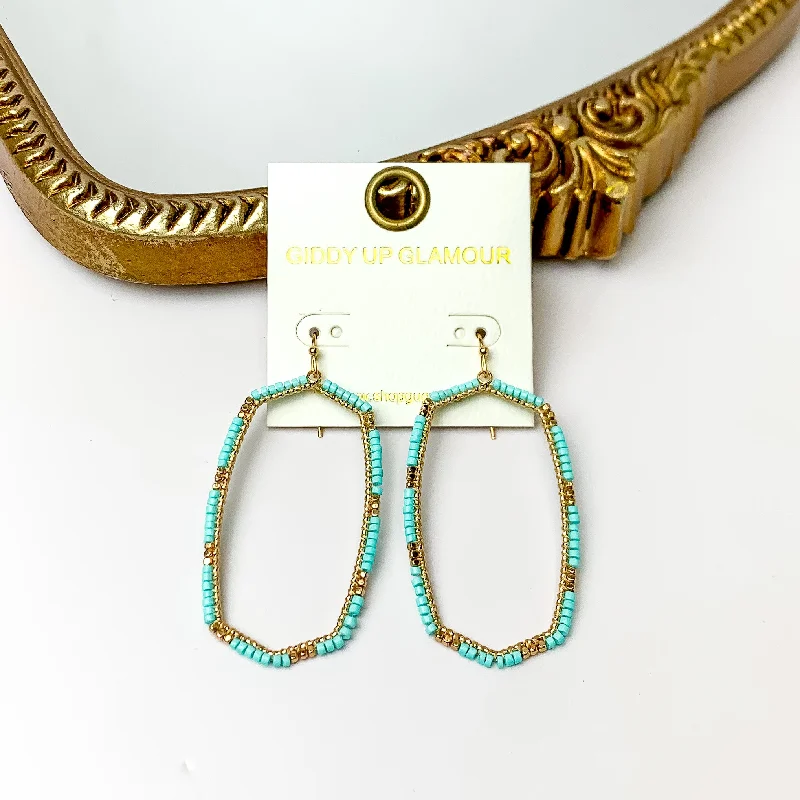 Small Hoop Earrings for Women-Turquoise Beaded Open Large Drop Earrings with Gold Tone Accessory