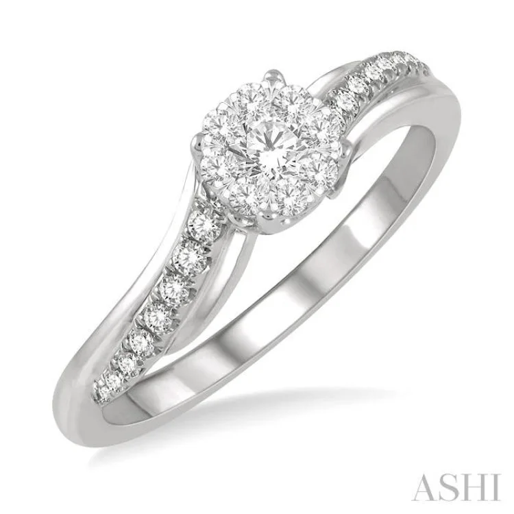 Custom Diamond Band-1/3 ctw Circular Mount Slanting Round Cut Diamond Lovebright Engagement Ring in 14K White Gold