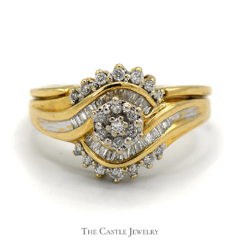 Men's Engagement Ring with Diamonds-1/2cttw Baguette and Round Diamond Cluster Ring 14k Yellow Gold