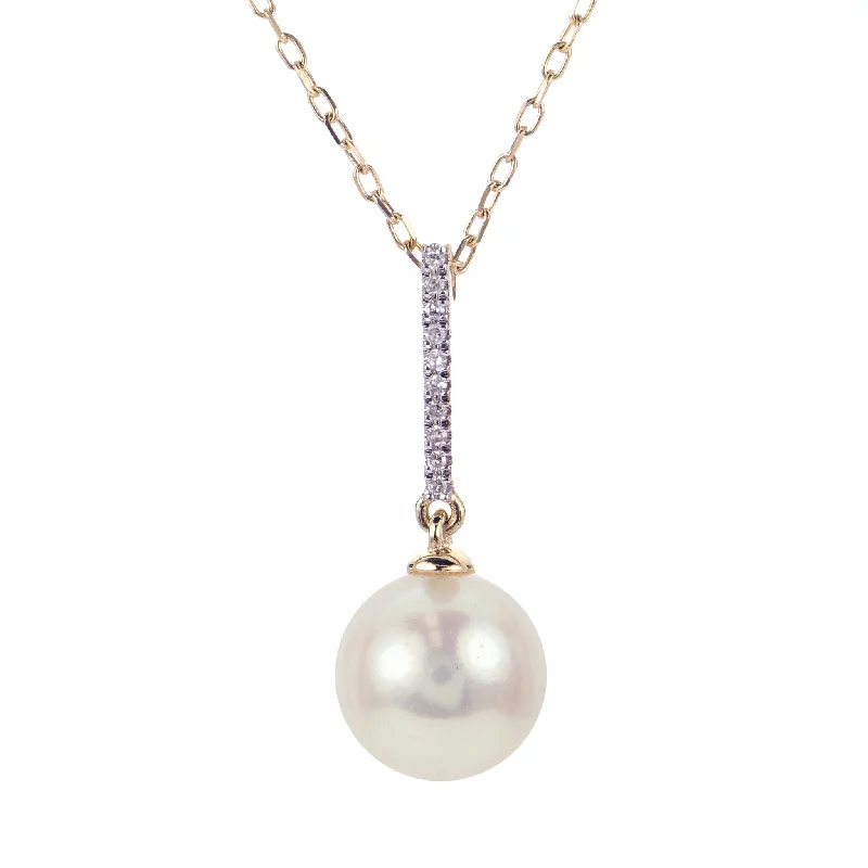 Trendy Pearl Necklace-14K Yellow Gold Freshwater Pearl & Diamond Necklace