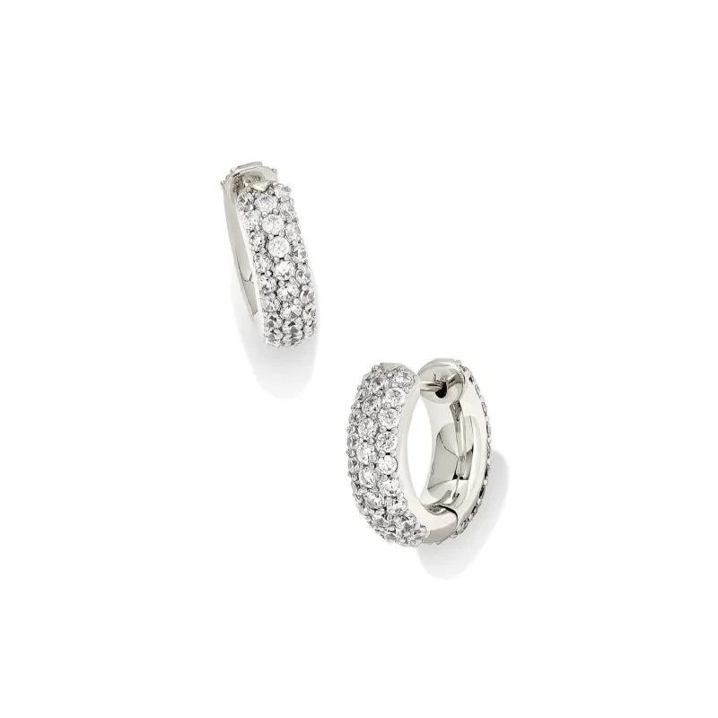 Simple Hoop Earrings for Brides-Kendra Scott | Mikki Pave Huggie Earrings in Silver