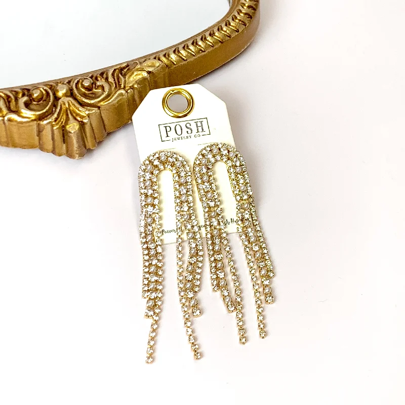 Wedding Earrings for Bride-Posh By Pink Panache | Arched Fringe Earrings with Pearl Accents in Gold Tone