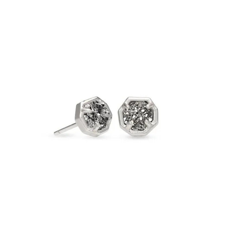 Wedding Earrings for Bride-Kendra Scott | Nola Silver Stud Earrings in Platinum Drusy