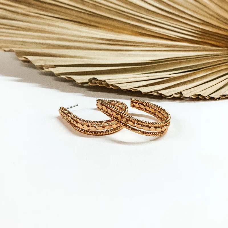 Nature Inspired Earrings-Darling Daze Rope Textured Teardrop Hoop Earrings in Gold Tone