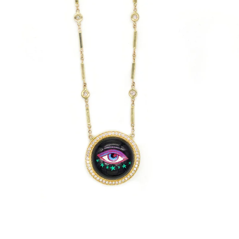 Simple Gold Necklace-Blue Eye Pave Diamond Necklace