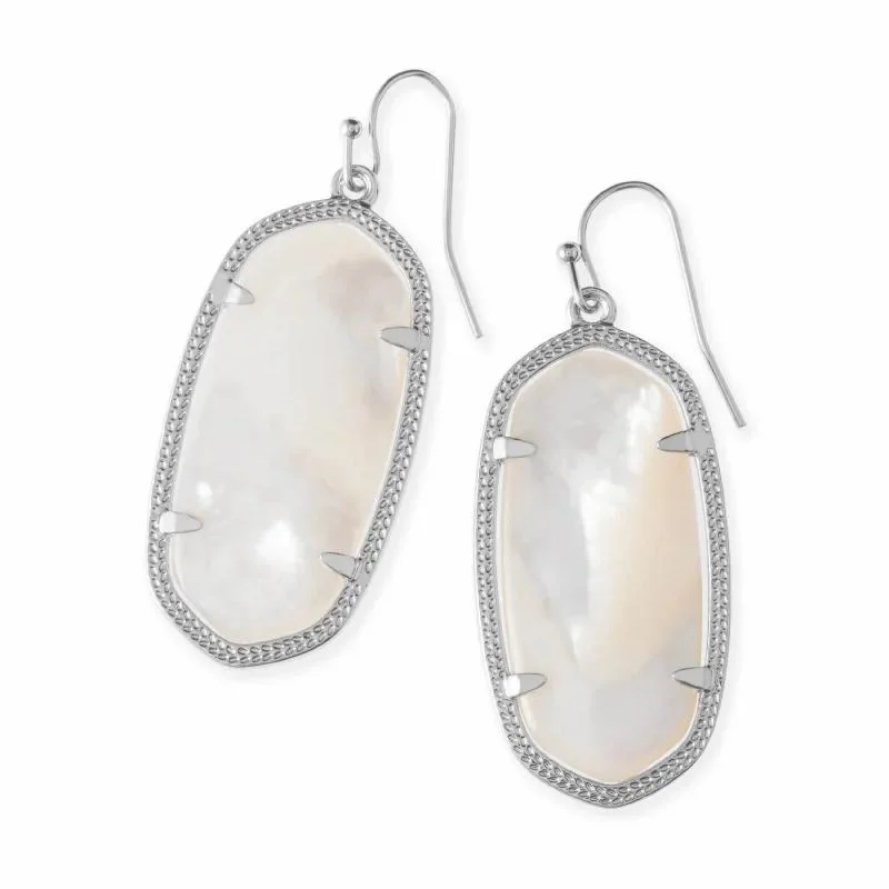 Custom Birthstone Earrings-Kendra Scott | Elle Silver Drop Earrings In Ivory Mother-Of-Pearl