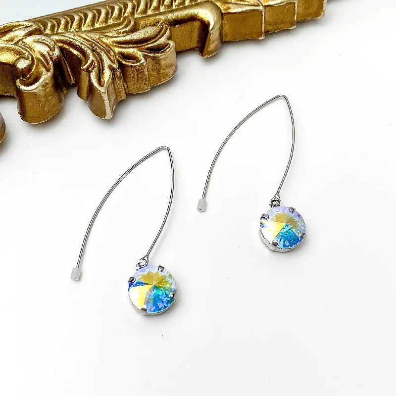 Crystal Drop Earrings-Sorrelli | Nadine Dangle Earrings in Palladium Silver Tone with Round Aurora Borealis Crystals