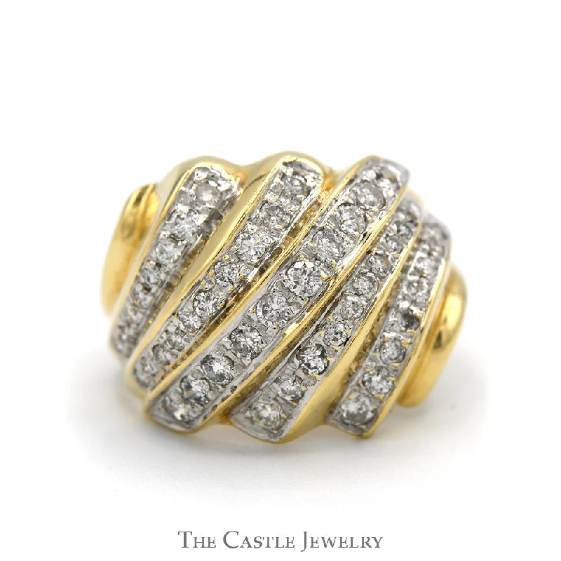 Men's Wedding Band-Dome Style 1cttw Diamond Cluster Ring in 14k Yellow Gold