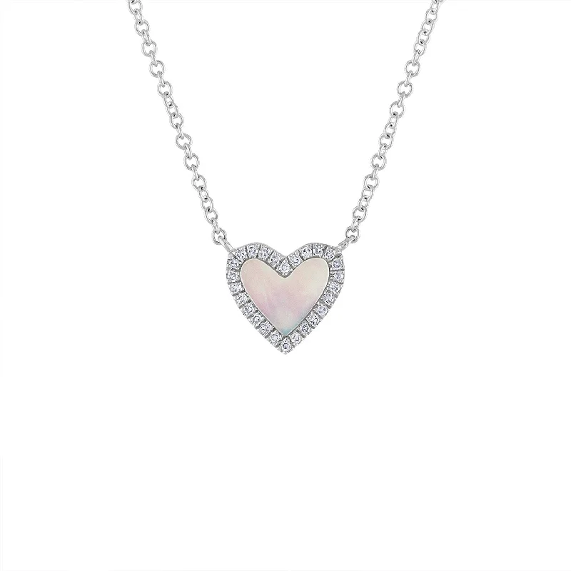 Elegant Sapphire Necklace-14KT GOLD DIAMOND OUTLINE MOTHER OF PEARL HEART NECKLACE