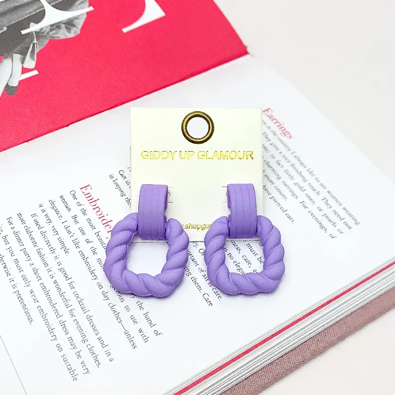 Luxury Drop Earrings-Ready to Party Twisted Square Earrings in Lavender Purple