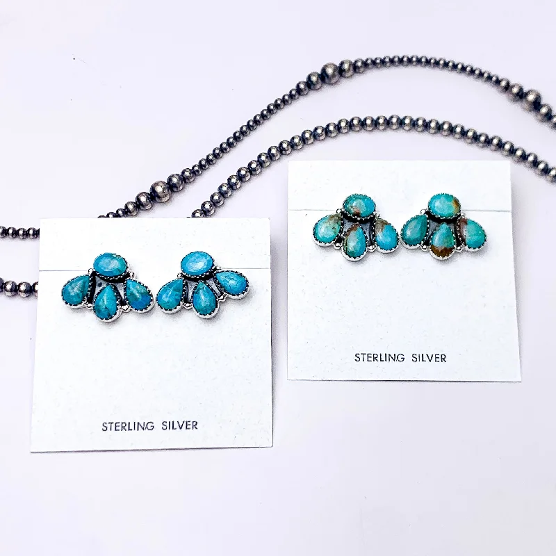 Modern Stud Earrings-Hada Collection | Handmade Sterling Silver Circle Cluster Stud Earrings with Kingman Turquoise Remix Stones