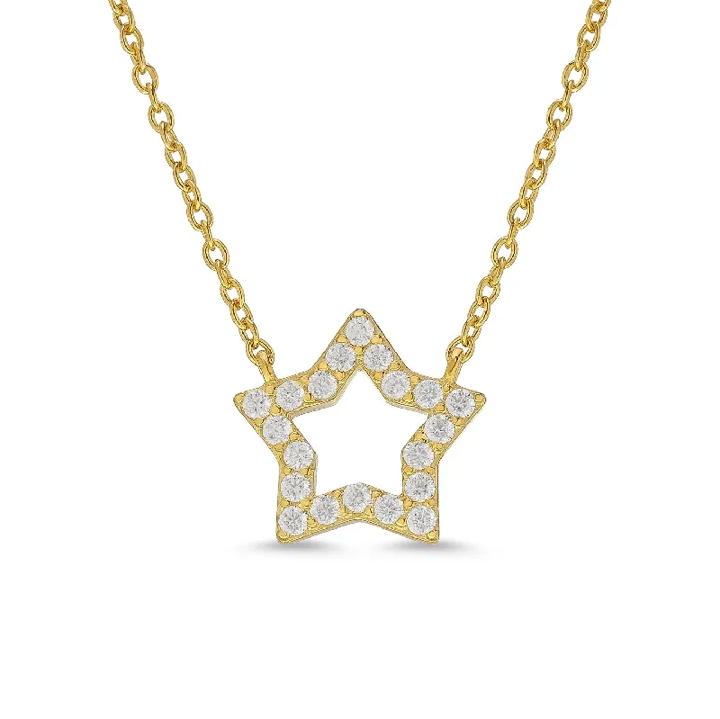 Luxury Custom Necklace-CZ Open Star Necklace in 18k Gold over Sterling Silver