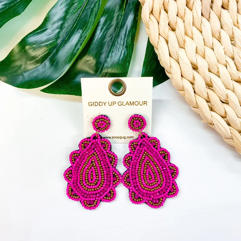 Colorful Drop Earrings for Women-Light Up The Night Seed Bead Teardrop Earrings in Dark Pink