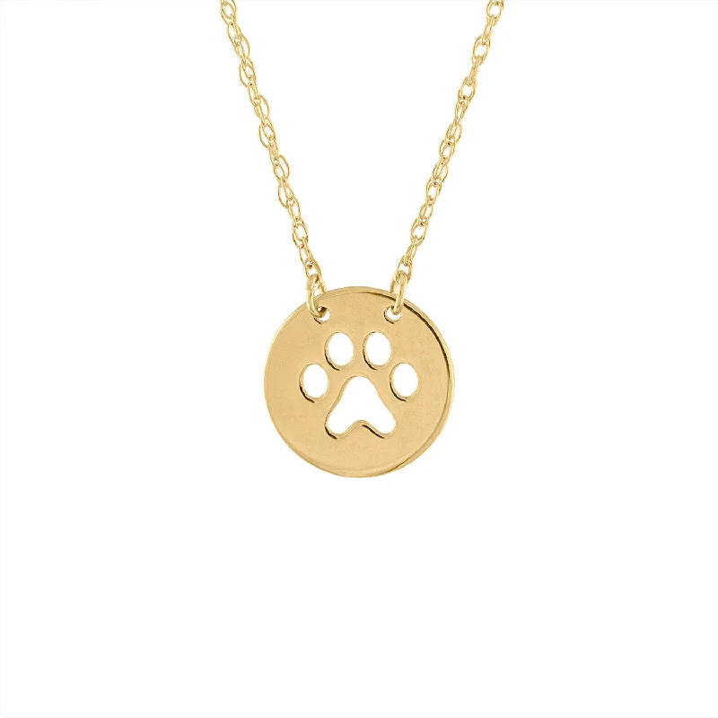 Wedding Necklace with Pearls-14KT GOLD CUT OUT PAW PRINT DISK NECKLACE