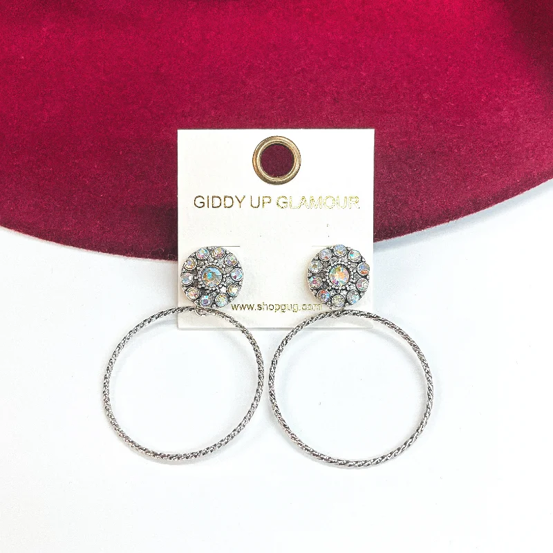 Elegant Gemstone Earrings-Watch the Show Round Post Earrings with AB Crystals and Circle Drop in Silver