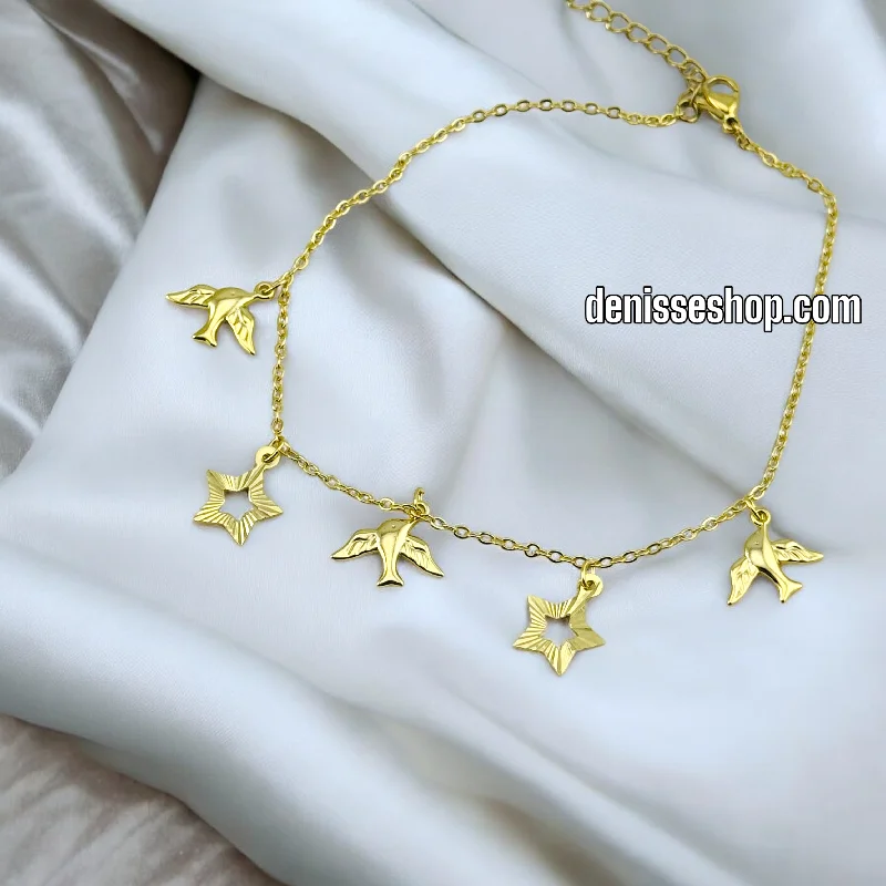 Unique Gemstone Beaded Bracelet-14K BIRD/STARS ANKLET BRACELET A11