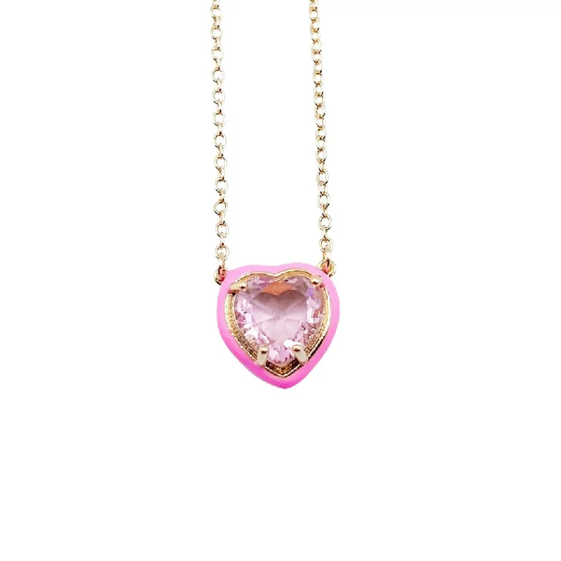 Dainty Pendant Necklace-Sarah Pink Heart Necklace J6