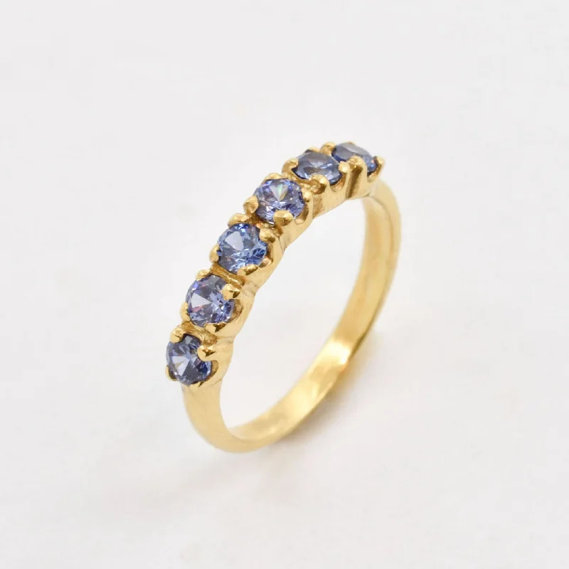 Fashionable Engagement Ring Set-Gold Tanzanite Ring - Tanzanite Eternity Band - Gold Stackable Band