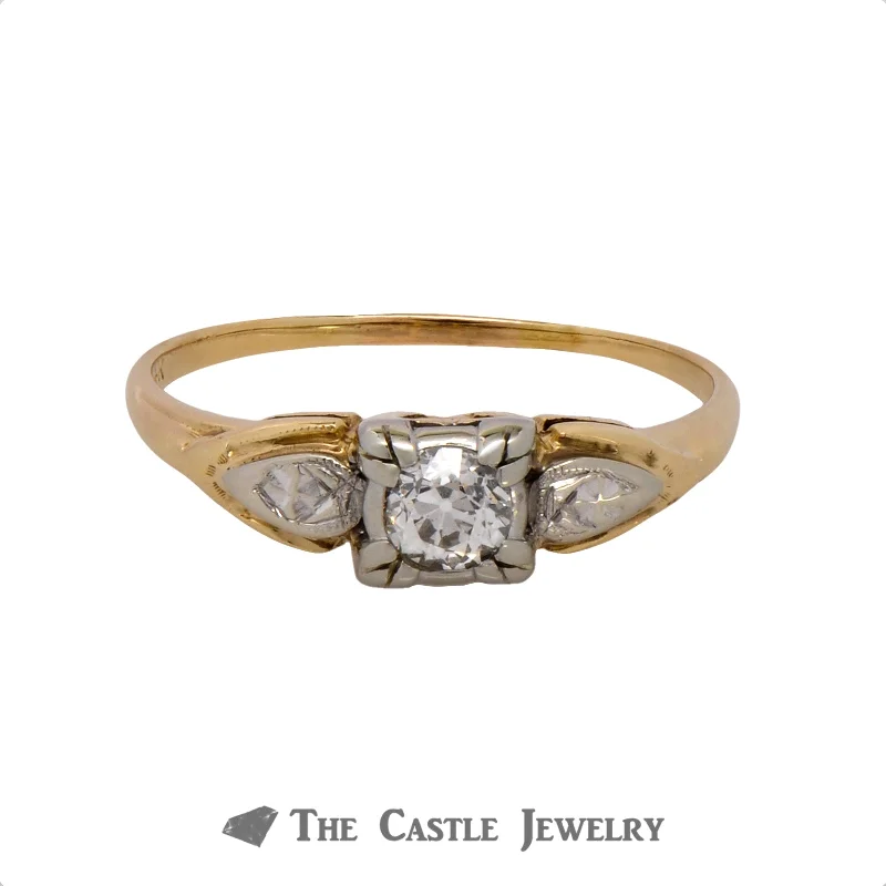 Designer Promise Ring-.30ct Old European Cut Diamond Solitaire Engagement Ring in 14k Two-Tone Gold