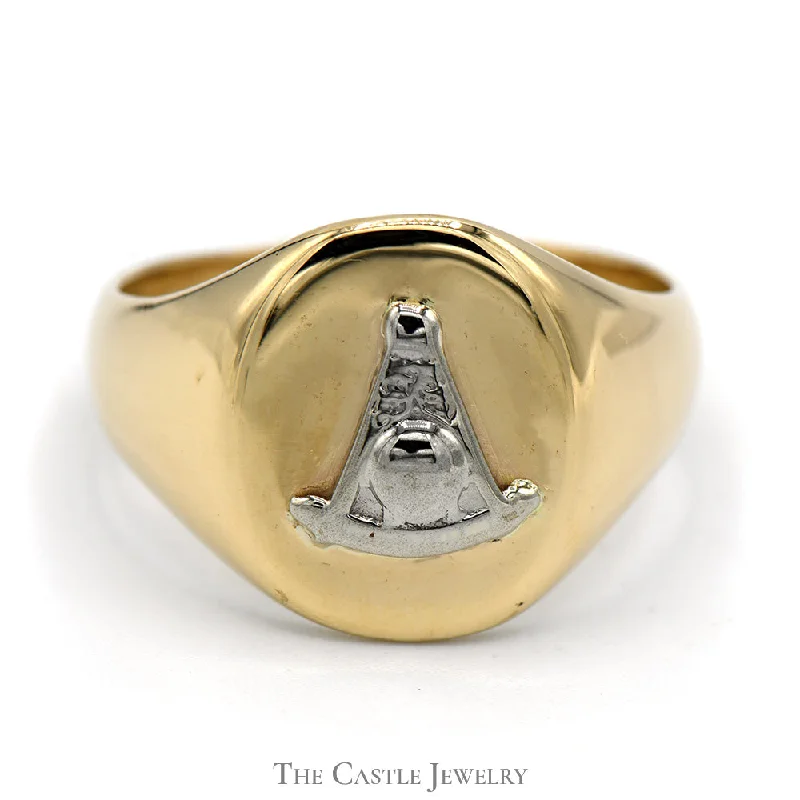 Custom Engagement Ring Set for Women-14k Two Tone Masonic Men's Signet Ring in Yellow and White Gold