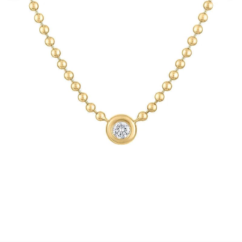 Trendy Necklace for Teens-14KT GOLD DIAMOND SMALL BEZEL BALL NECKLACE