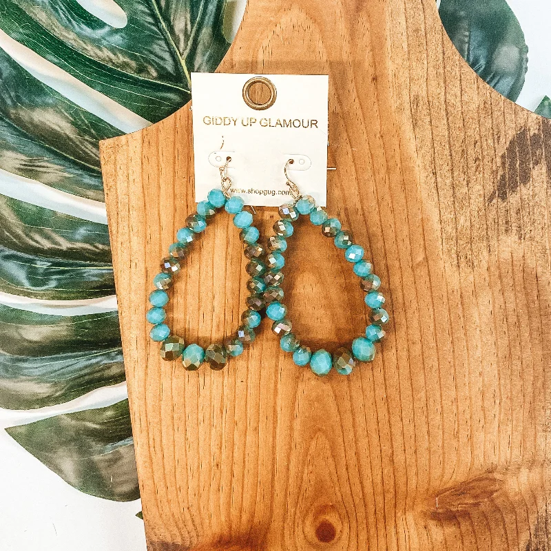 Chic Hoop Earrings-Crystal  Beaded Teardrop Earrings in Turquoise and Bronze Mix