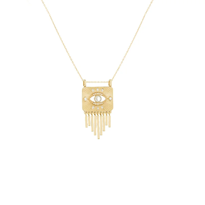 Classic Necklace with Diamonds-Diamond Eye Plate Necklace